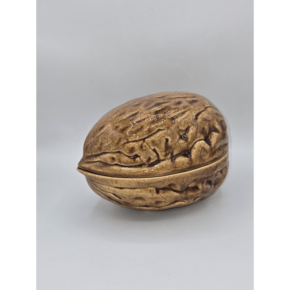Vintage Ceramic Walnut Shaped Snack Candy Nut Dish‎ With Lid